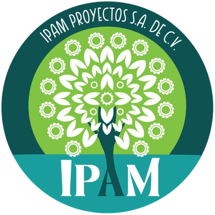 Logotipo de IPAM Proyectos: árbol de hojas y engranes
